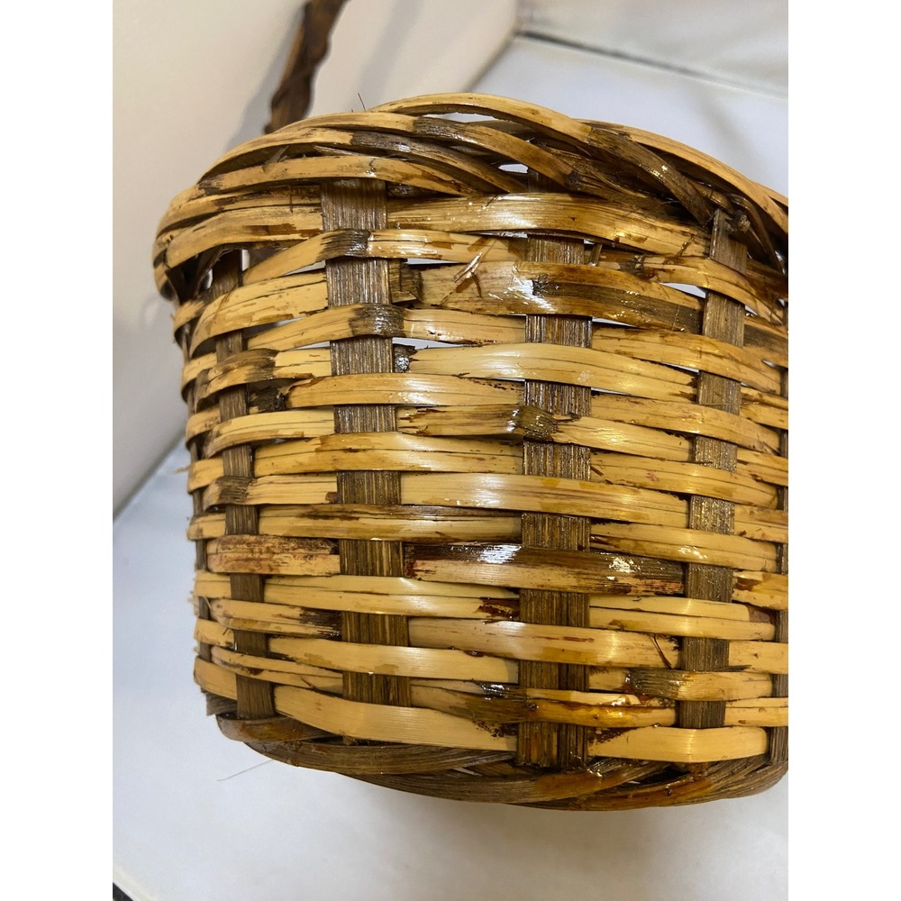 Woven Wicker Basket Unisex Small Brown Rustic High Handle Decor Egg Collection - Picture 4 of 10
